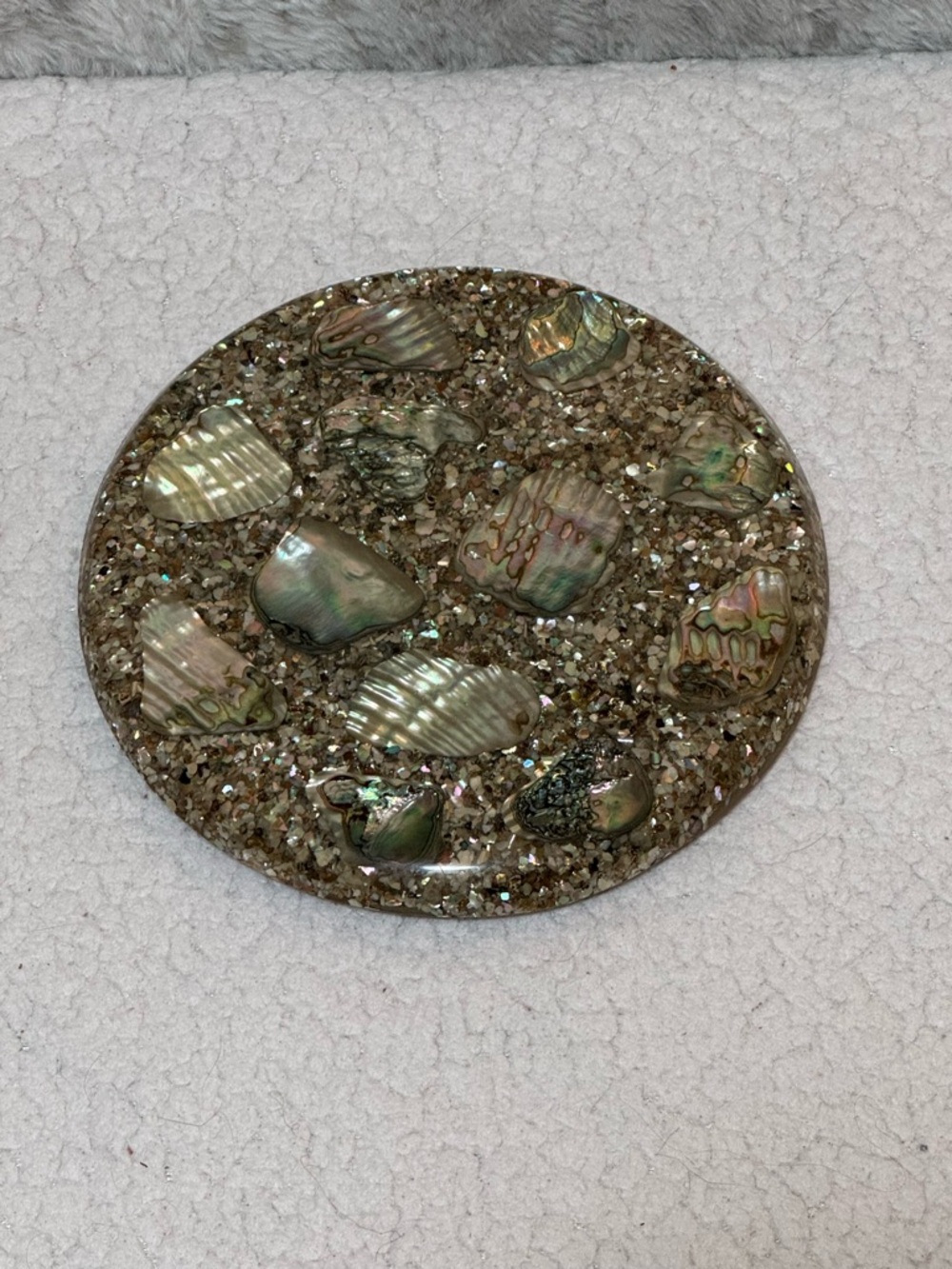 Vintage Plympton's Genuine Abalone Lucite Hot Plate Trivet 7” - Picture 2 of 9